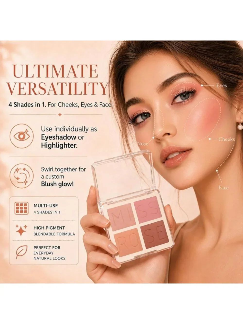 4-Color Matte Blush Palette - Highly Pigmented, Silky Smooth, Long-Lasting Cheek